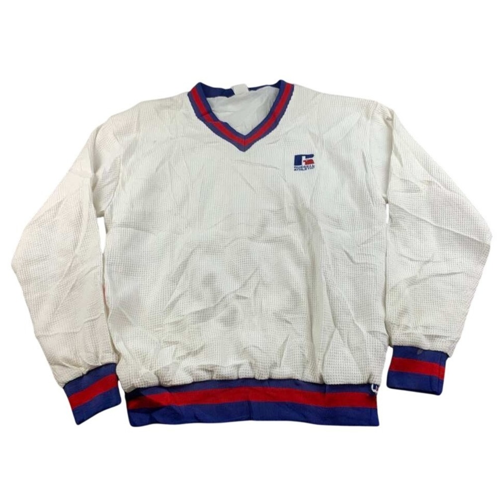 Vintage Russell Athletic‎ Pullover Men XL Waffle Knit V Neck White Made In USA